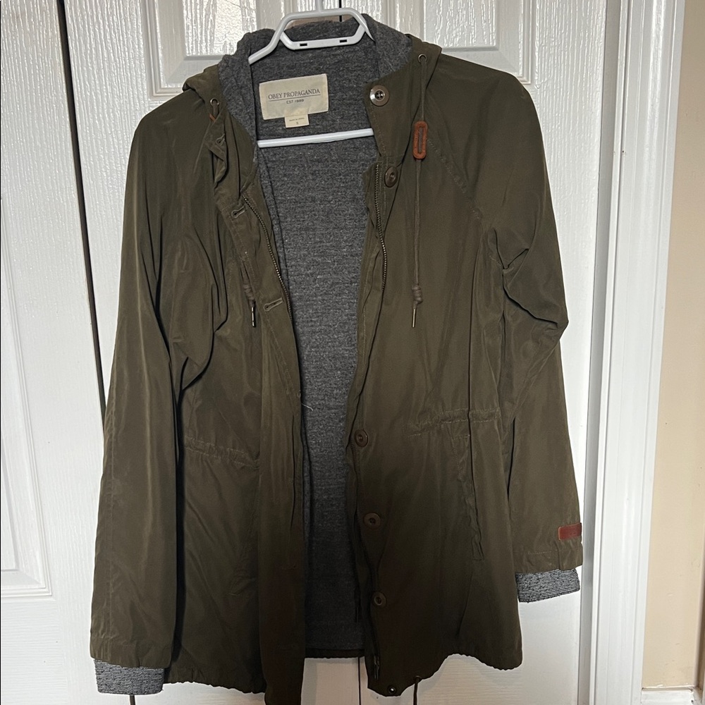 Obey Olive Green Jacket with Gray Lining